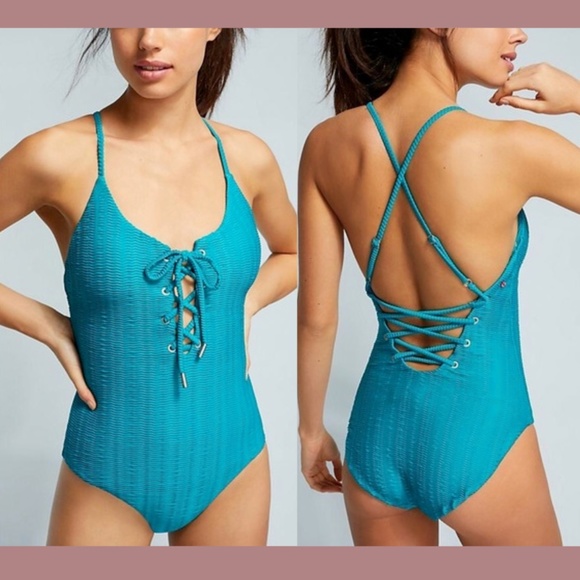 NWT $158 Red Carter [ Medium / 8 US ]‎ The Wave Lace Up One Piece Swimsuit - Picture 1 of 13
